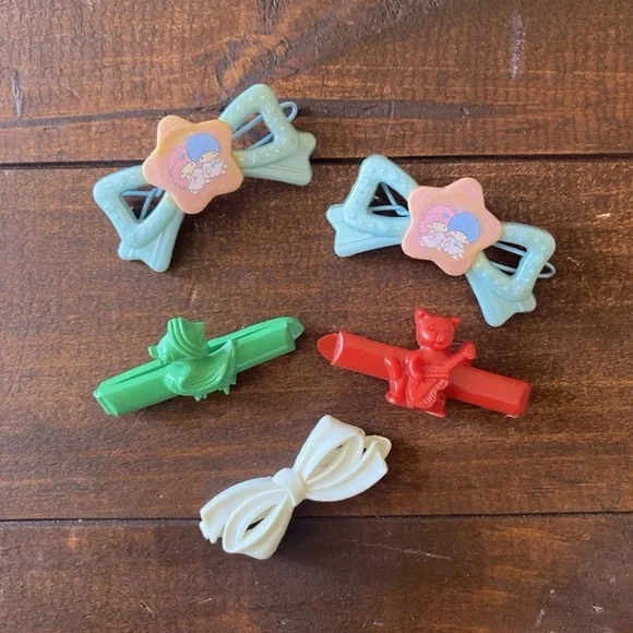 Vintage Sanrio Little Twin Stars Barrettes Goody Hair Clips 1980s Lot Of 5 RARE - Picture 1 of 9